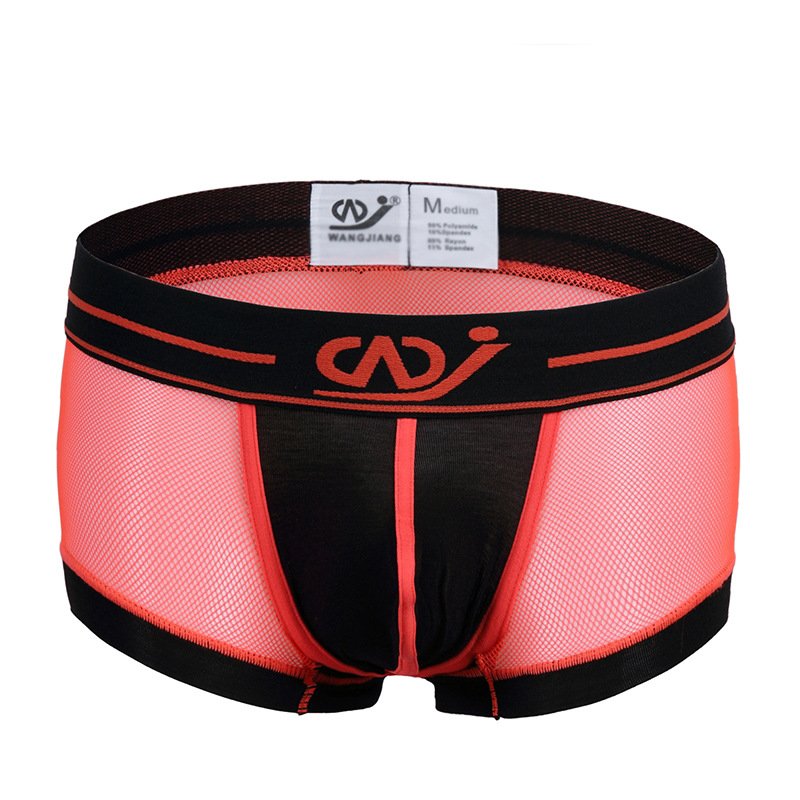 Orange 3pcs Men's sexy underwear mesh gauze boxer briefs #2017PJ