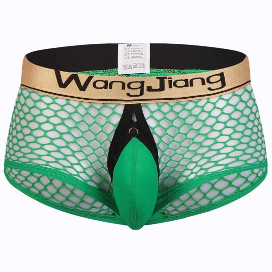 Green 3pcs Sexy gay men's underwear mesh holes see-through cut-out boxers briefs #2025PJ