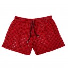 Red Sexy men's clothing sheer perforated holes shorts sleep bottoms #110