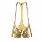 Gold Faux Leather Men's sexy underwear fitness bodysuit Wrestling singlet leotard #1045LT