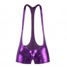 Purple Faux Leather Men's sexy underwear fitness bodysuit Wrestling singlet leotard #1045LT