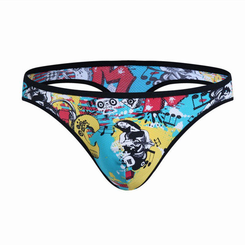 3pcs Musical signs gay men's sexy underwear perforated holes printed thongs #1039DK