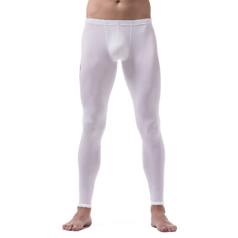 Men's sexy underwear extra-thin ice silky sleep bottoms lounge pants White #VS007QK