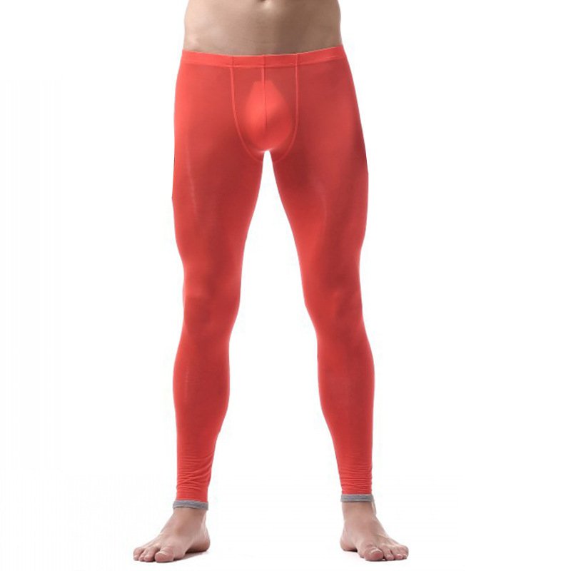 Men's sexy underwear extra-thin ice silky sleep bottoms lounge pants Orange #VS007QK