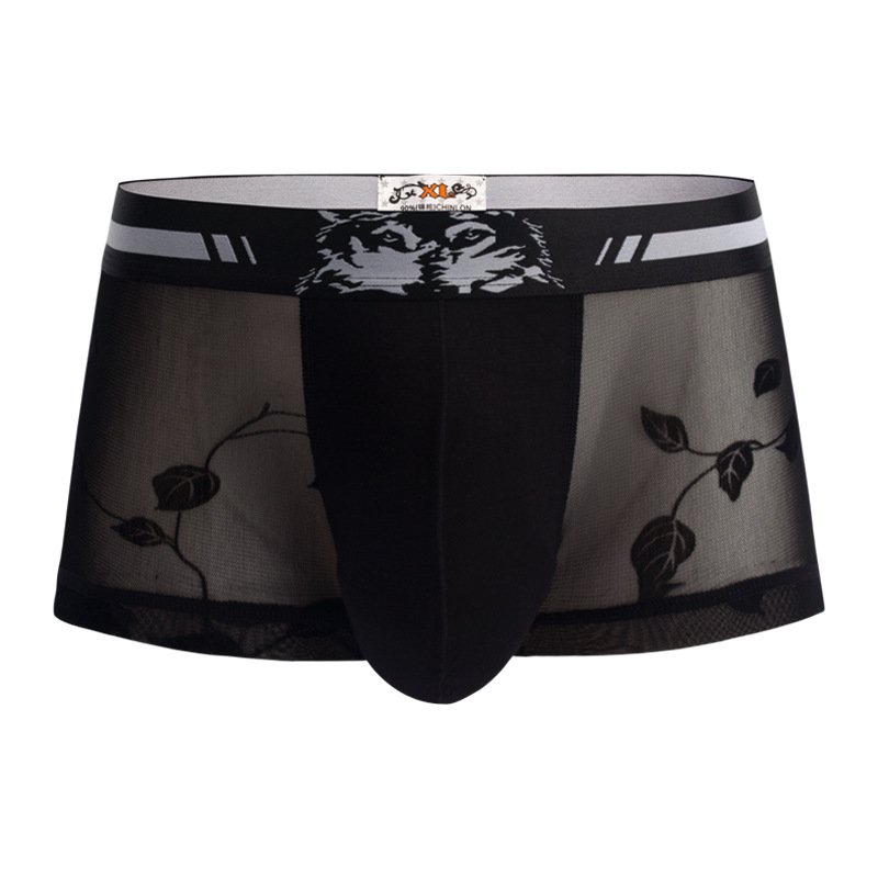 2PK Men's sexy underwear mesh gauze sheer boxers rose pattern breathable underpants #P2128