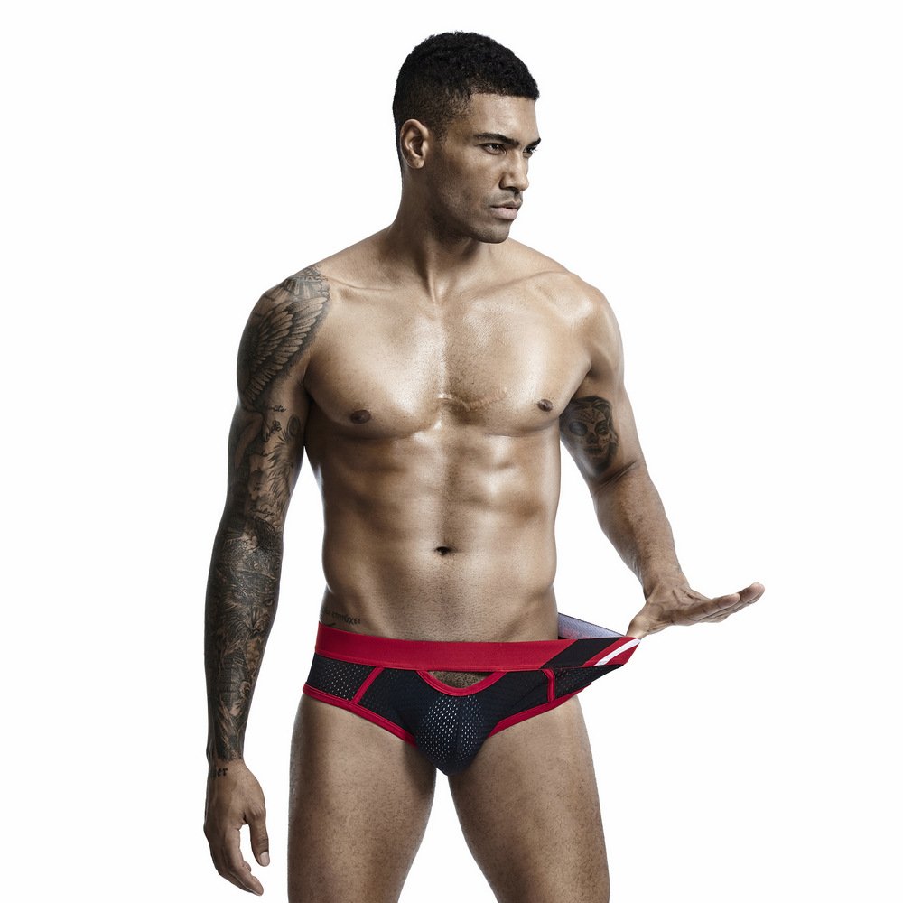 3PK Mesh holes cut-out Men's sexy underwear sheer pouch briefs Black #0101