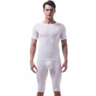 Vanskoos Men's underwear Ice silky sleepwear twinset Pajamas Set loungewear set White #VS007DTZ