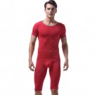 Men's sexy underwear Ice silky sleepwear twinset Pajamas Set loungewear set Red #VS007DTZ
