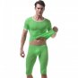 Vanskoos Men's sexy underwear Ice silky sleepwear twinset Pajamas Set loungewear set Green #VS007DTZ