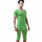 Vanskoos Men's sexy underwear Ice silky sleepwear twinset Pajamas Set loungewear set Green #VS007DTZ