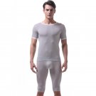 Men's sexy underwear Ice silky sleepwear twinset Pajamas loungewear set Gray #VS007DTZ