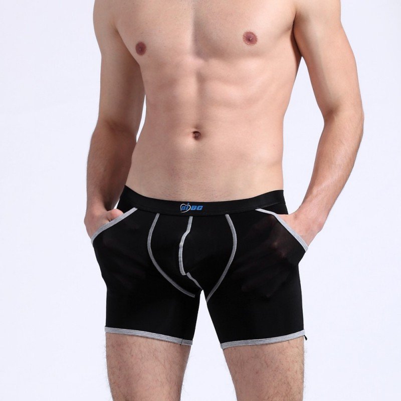 AIBC 3pcs Sexy men's Extra-thin ice silky boxer shorts underpants underwear Black #06QT