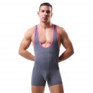 Men's sexy underwear Translucent stretch tight leotard wrestling singlet Gray #F2001