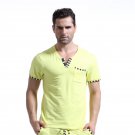 Men's clothing cotton blend V-neck stripes short sleeve sports t-shirt Yellow #1017DX