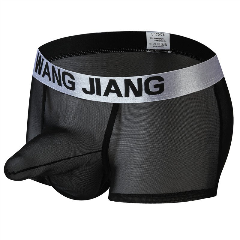 Men's sexy mesh gauze underpants Physiological enhancing bulge boxer briefs Black #3054PJ
