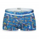 Men's sexy cotton underwear letters graphic printed Boxers underpants Blue #1033PJ