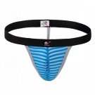 3PK Men's sexy underpants Gay mesh gauze stripes see through thong t-string Blue #4006DK