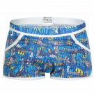 Men's sexy cotton underwear letters graphic printed Boxers underpants Blue #1033DK