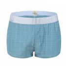 Men's sexy underwear 100% cotton plaid pouch boxer shorts Blue #1044JJK