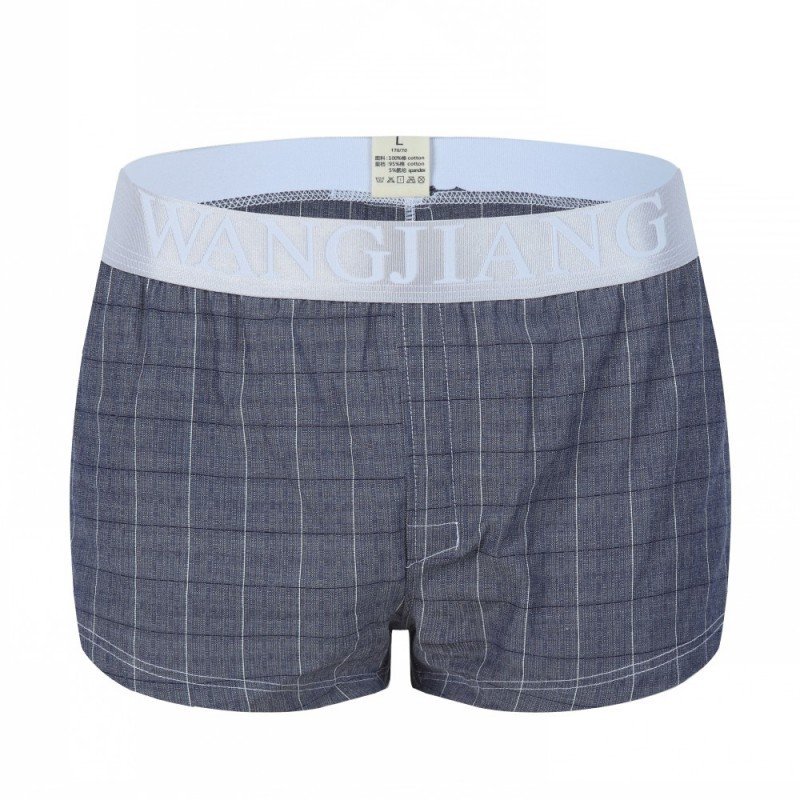 Men's sexy underwear 100% cotton plaid pouch boxer shorts Dark Gray #1044JJK