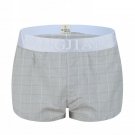 Men's sexy underwear 100% cotton plaid pouch boxer shorts Light Gray #1044JJK