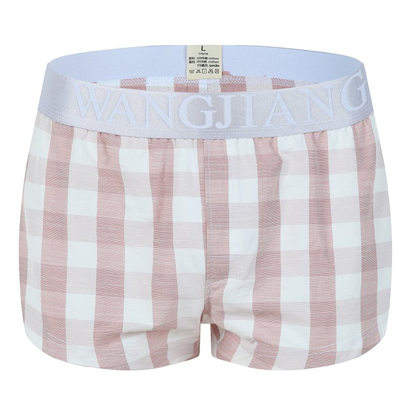 Men's sexy underwear 100% cotton plaid pouch boxer shorts Red/White #1044JJK