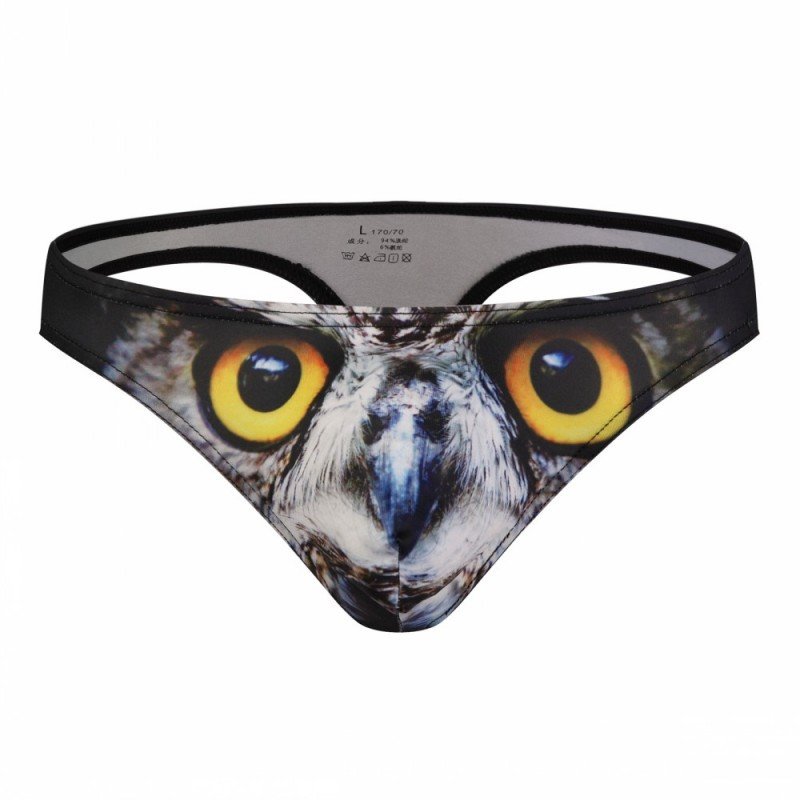 3PK Sexy Men's underwear underpants lingerie Owl graphic printed Thongs G-strings #1034DK