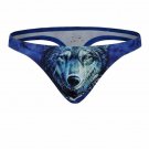 3PK Sexy Men's underwear underpants lingerie Wolf graphic printed Thongs G-strings Blue #1034DK