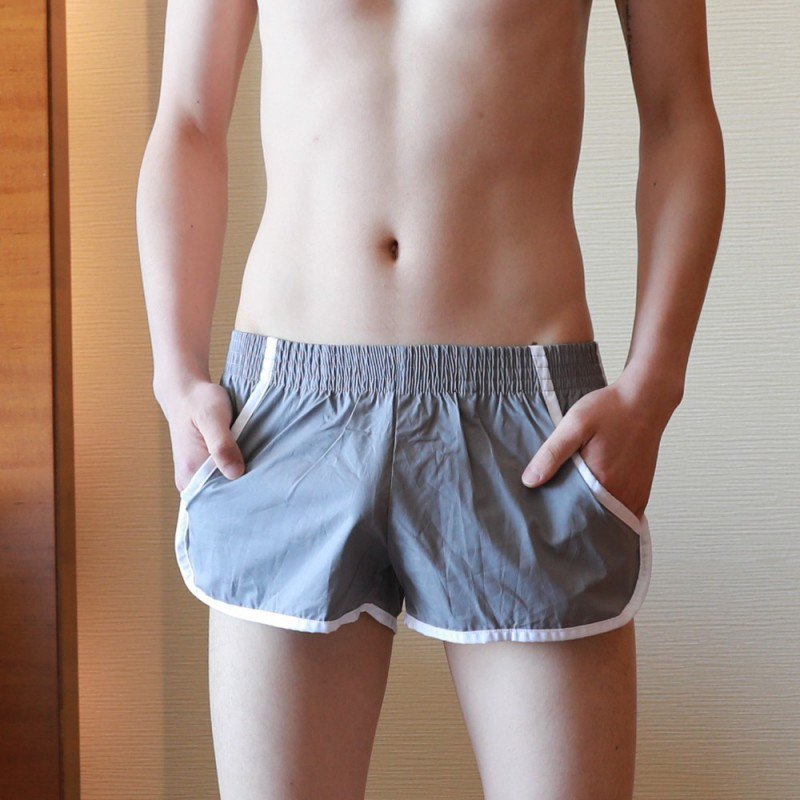 Sexy men's fashion underwear 100% cotton pockets pouch boxer shorts loungewear Gray #4023DK