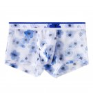 2PK Men's sexy underwear lingerie sheer mesh gauze floral pouch boxer briefs underpants Blue #3061PJ
