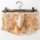 2PK Men's sexy underwear lingerie sheer mesh gauze floral pouch boxers underpants Orange #3061PJ