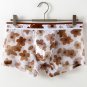 2PK Men's sexy underwear lingerie sheer mesh gauze floral pouch boxers underpants Coffee #3061PJ