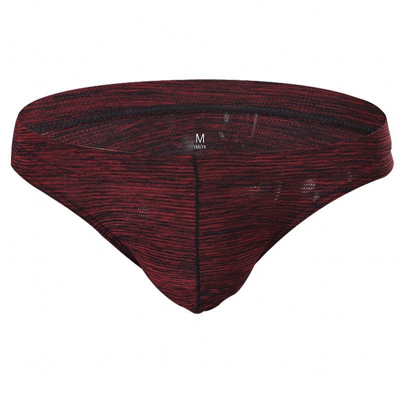 3PK Men's sexy underwear lingerie solid ice silk pouch briefs underpants Burgundy #3037SJ