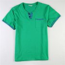 Men's clothing cotton blend V-neck stripes short sleeve sports t-shirt Green #1017DX