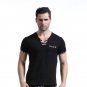 Men's clothing cotton blend V-neck stripes short sleeve sports t-shirt Black #1017DX