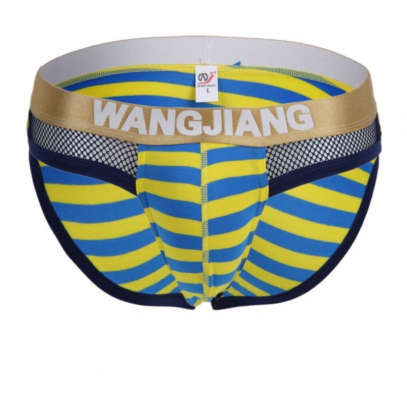 Clearance Sale 2PK Men's underwear cotton mesh striped pouch briefs underpants Yellow #4013SJ