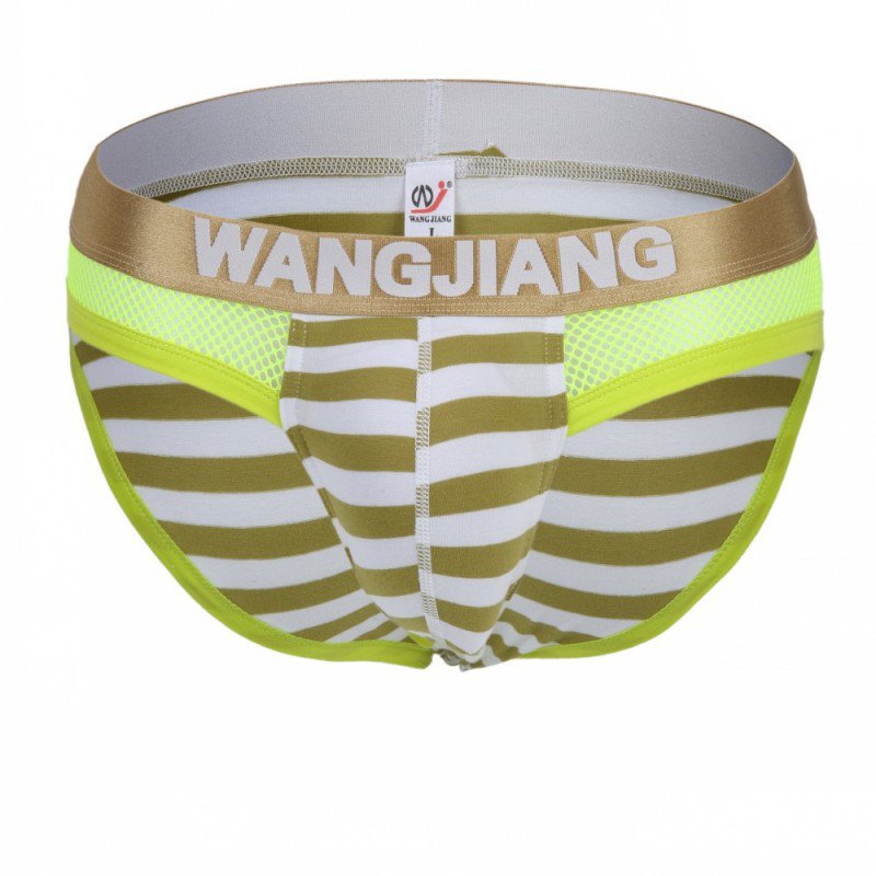 Clearance Sale 2PK Men's underwear cotton mesh striped pouch briefs underpants Dark Yellow #4013SJ