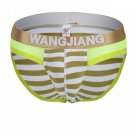 Clearance Sale 2PK Men's underwear cotton mesh striped pouch briefs underpants Dark Yellow #4013SJ