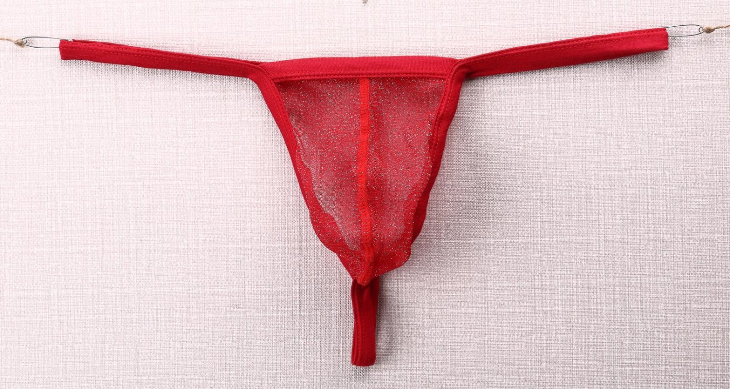 3pcs Sexy Men's underwear shiny mesh gauze thongs t-string g-string Red #E080