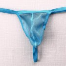 3pcs Sexy Men's underwear shiny mesh gauze thongs t-string g-string Blue #E080