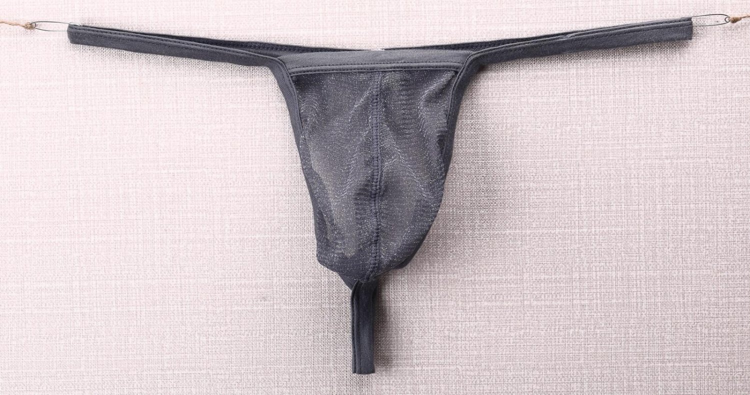 3pcs Sexy Men's underwear shiny mesh gauze thongs t-string g-string Gray #E080