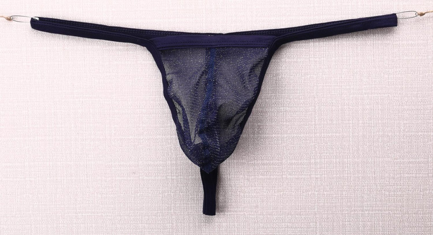 3pcs Sexy Men's underwear shiny mesh gauze thongs t-string g-string Navy #E080