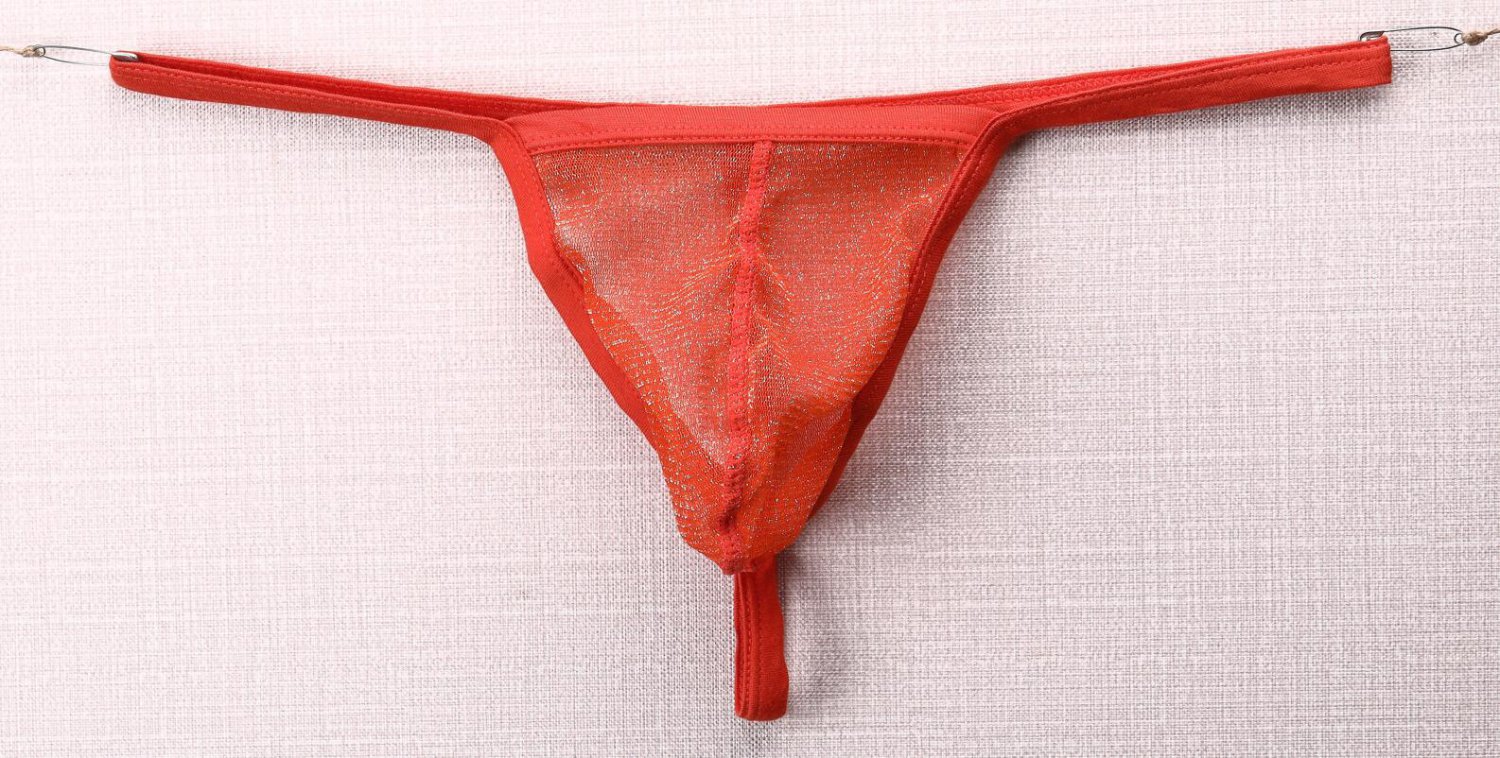 3pcs Sexy Men's underwear shiny mesh gauze thongs t-string g-string Orange #E080
