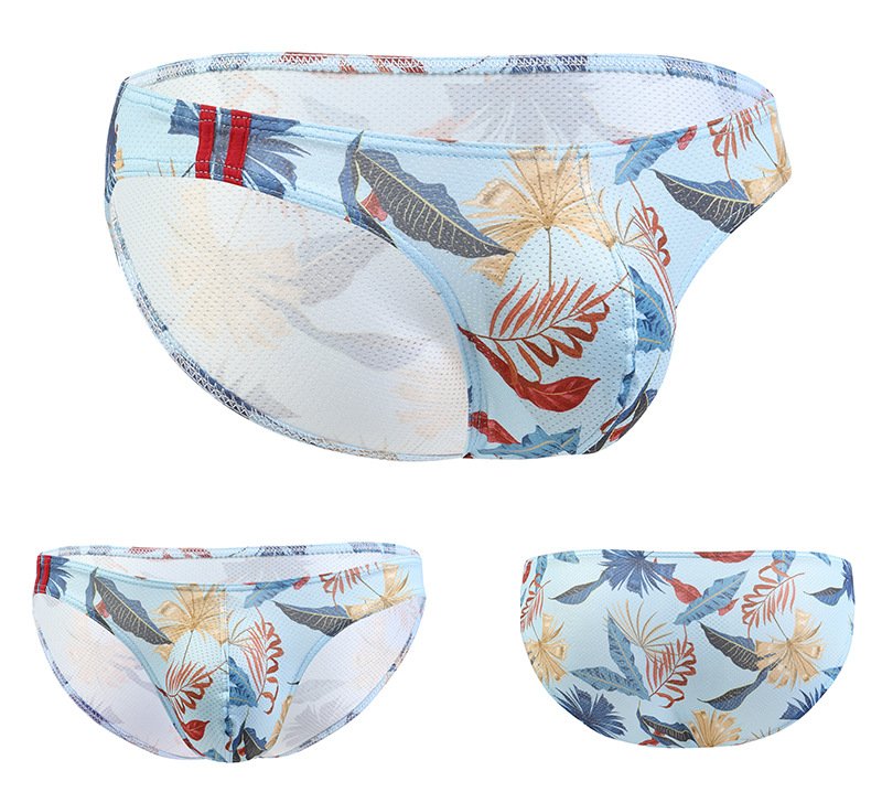 Wholesale 3pcs Sexy Men's underwear lingerie Maple Leaf mesh holes breathable briefs Blue #E083