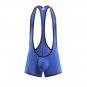 Men's sexy underwear mesh gauze stretch leotard wrestling singlet bodysuit Blue #1910