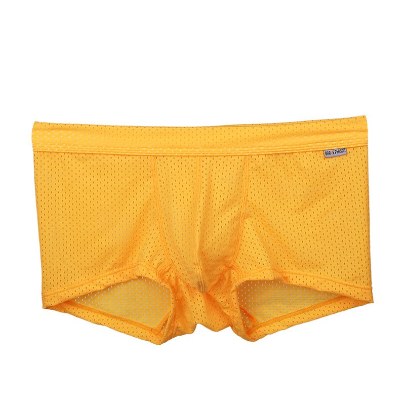 2PK Yellow Men's sexy underwear lingerie mesh holes pouch boxer briefs #BR1015