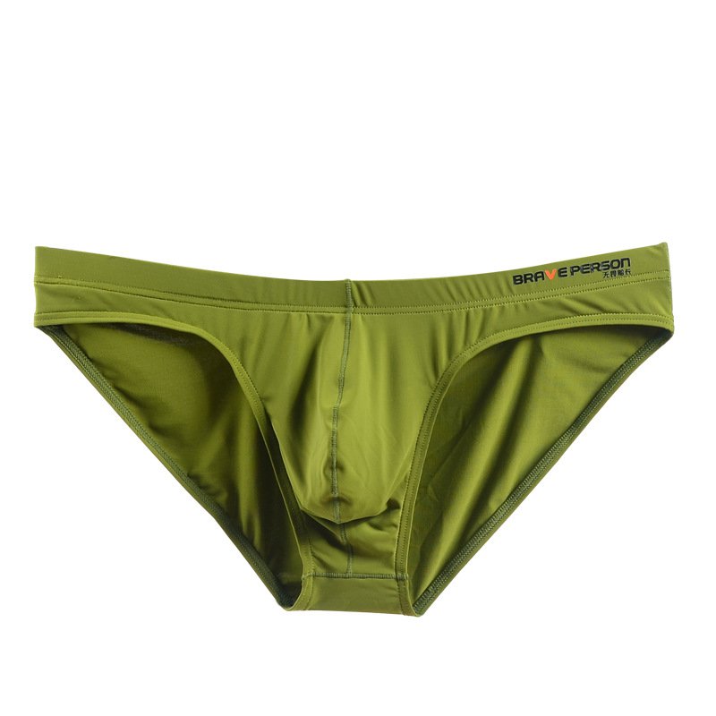 Green 2PK Men's sexy underwear lingerie breathable ice silk pouch briefs underpants #BR1129