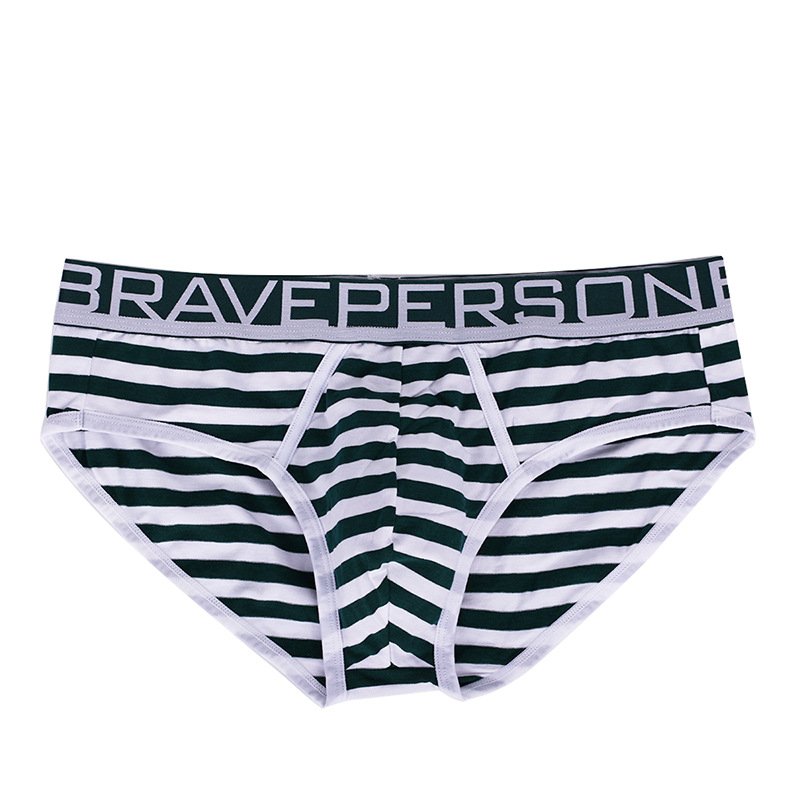 Green Striped Cotton Underwear 2PK Men's sexy lingerie breathable pouch briefs underpants #BR1154