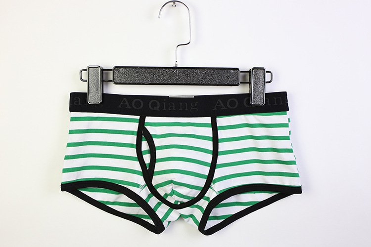 Green striped Men's sexy underwear cotton blend mid-rise boxer briefs #A60