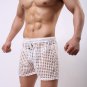 Men's sexy underwear fishnet mesh boxer shorts sleep bottoms White #03ZK
